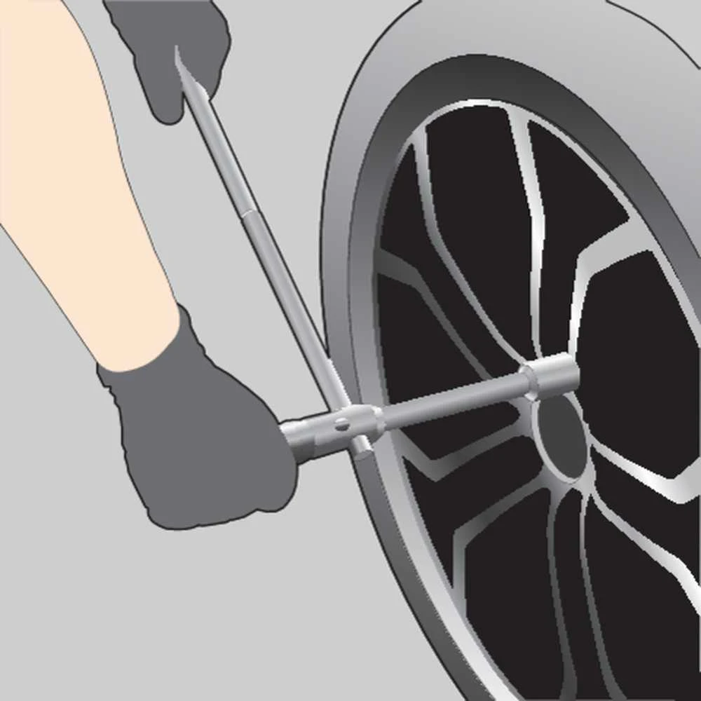 Sulankstomas automobilio rato veržliaraktis, su lizdais 17 mm, 19 mm, 21 mm, 23 mm, ratų veržlių veržliaraktis, padangų montiruotė