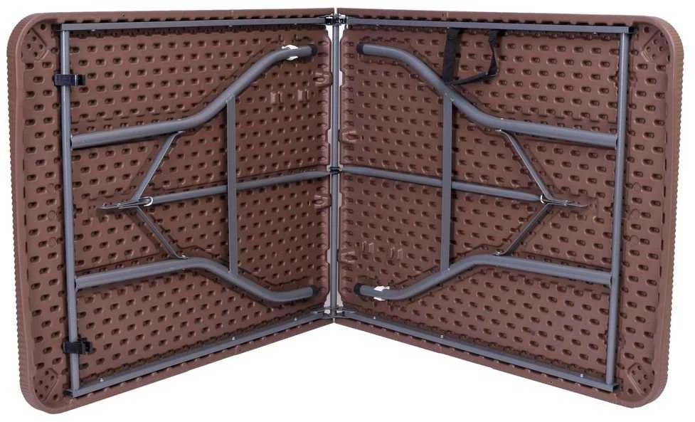 Sulankstomas banketinis stalas-lagaminas, rotango imitacija, 180x74x74.5 cm, rudas, furšetų, renginių stalas