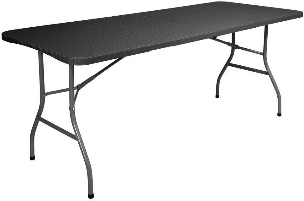 Sulankstomas banketinis stalas-lagaminas, rotango raštas, 180x74x74.5 cm, pilkas, furšetų, renginių stalas