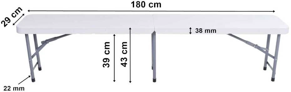 Sulankstomas banketinis stalas-lagaminas 180 cm, baltas, nešiojamas, sulankstomas suolas, lauko renginių stalas, pikniko stalas, iškylams, šventėms