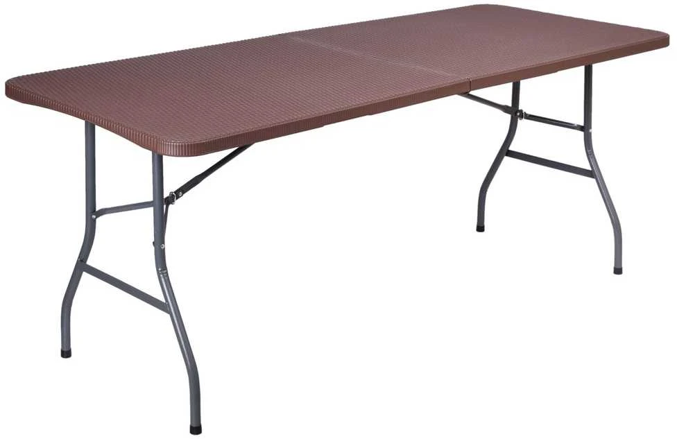 Sulankstomas banketinis stalas-lagaminas, rotango imitacija, 180x74x74.5 cm, rudas, furšetų, renginių stalas