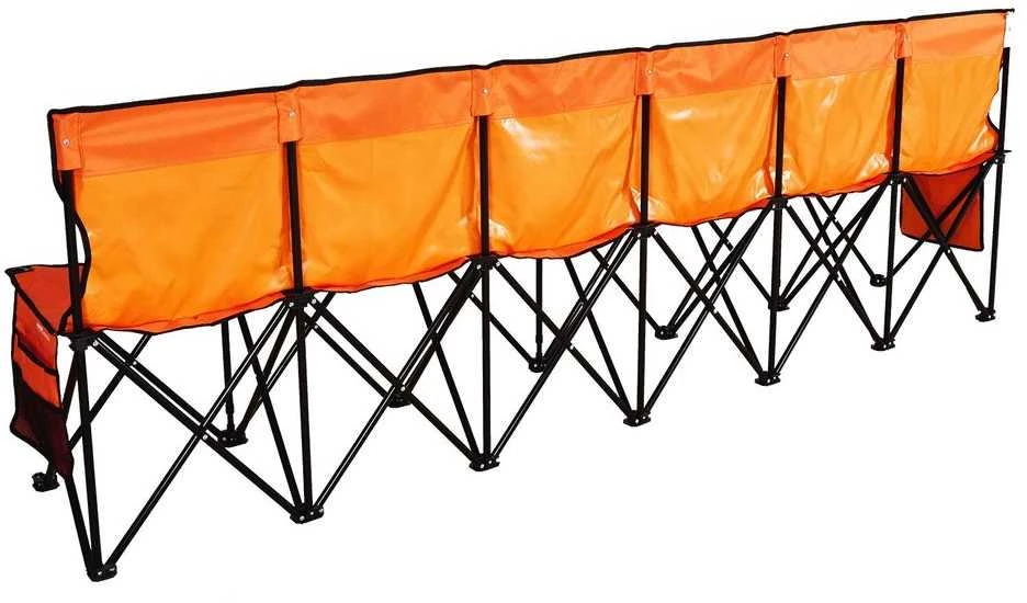 Sulankstomas futbolo suoliukas, 6 vietų nešiojama sėdynė šalia aikštelės, su laikymo kišenėmis, futbolui, beisbolui, stovyklavimui, oranžinis