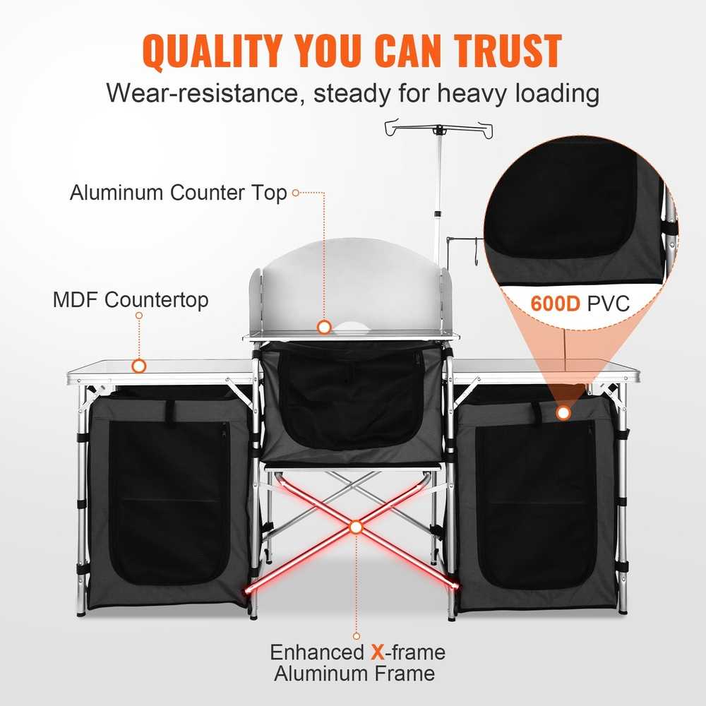 Sulankstomas lauko maisto gaminimo stalas, Nešiojamas, Reguliuojamas aukštis