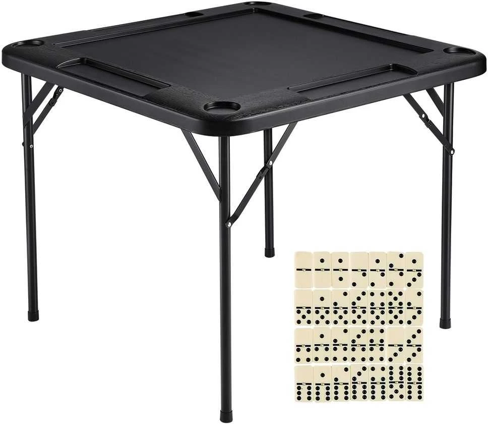 Sulankstomas Madžongo Stalas, 4 Žaidėjų Kortų Stalas su Puodelių Laikikliais ir Žetonų Padėklais, Nešiojamas Dominino Žaidimų Stalas, 90 x 90 cm