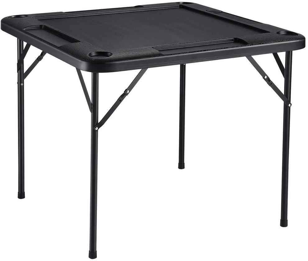 Sulankstomas Madžongo Stalas, 4 Žaidėjų Kortų Stalas su Puodelių Laikikliais ir Žetonų Padėklais, Nešiojamas Dominino Žaidimų Stalas, 90 x 90 cm