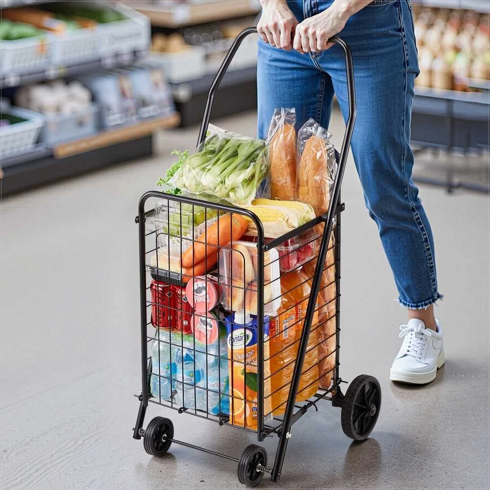Sulankstomas pirkinių vežimėlis skalbiniams, pirkiniams, kempingui ir bagažui, didelė keliamoji galia, juodas, sulankstomas pirkinių krepšys su ratais, tvirtas skalbinių vežimėlis, ūkinis vežimėlis