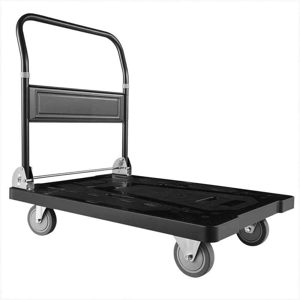 Sulankstomas platforminis vežimėlis su pasukamais ratukais, 453.59 kg keliamoji galia, 895 x 595 x 850 mm, rankinis krovinių transportavimo vežimėlis prekėms
