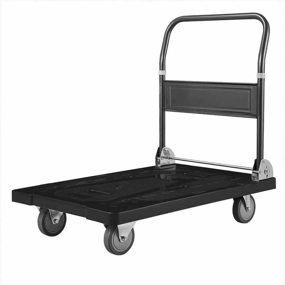 Sulankstomas platforminis vežimėlis su pasukamais ratukais, 453.59 kg keliamoji galia, 895 x 595 x 850 mm, rankinis krovinių transportavimo vežimėlis prekėms