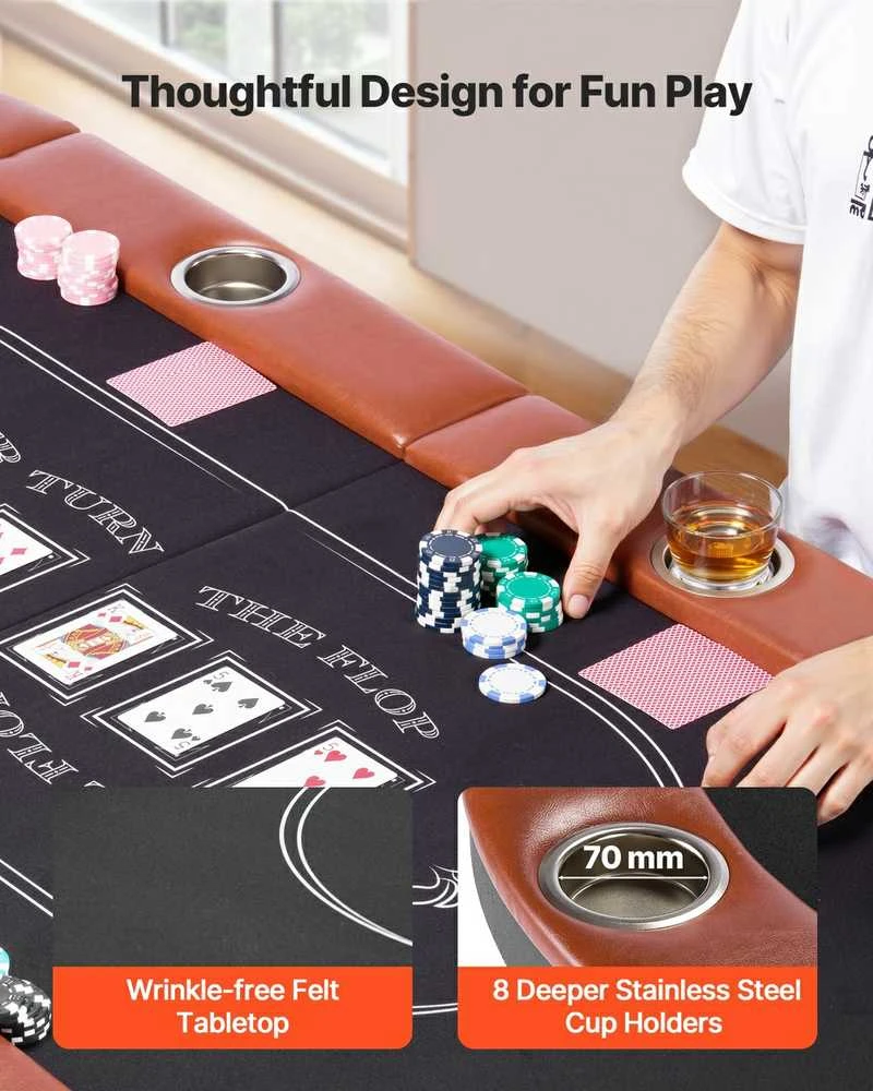 Sulankstomas pokerio stalas 8 žaidėjams, kazino, Texas Holdem, žaidimų stalas, kortoms