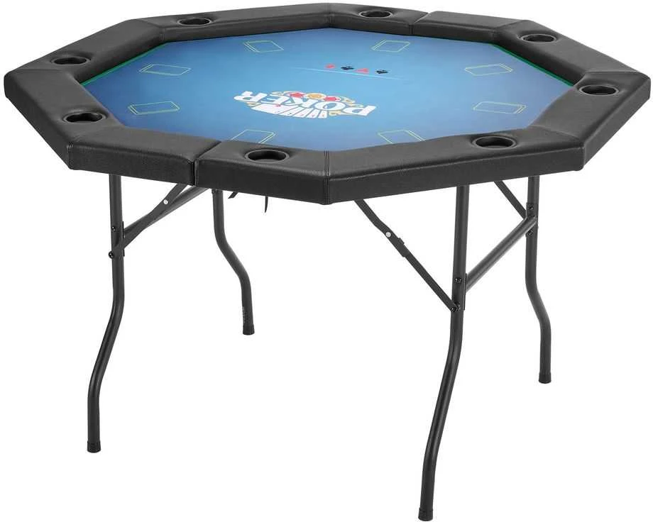 Sulankstomas pokerio stalas 8 žaidėjams, su puodelių laikikliais, aštuonkampis kazino žaidimų stalas, nešiojamas veltinio Texas Hold'em stalas