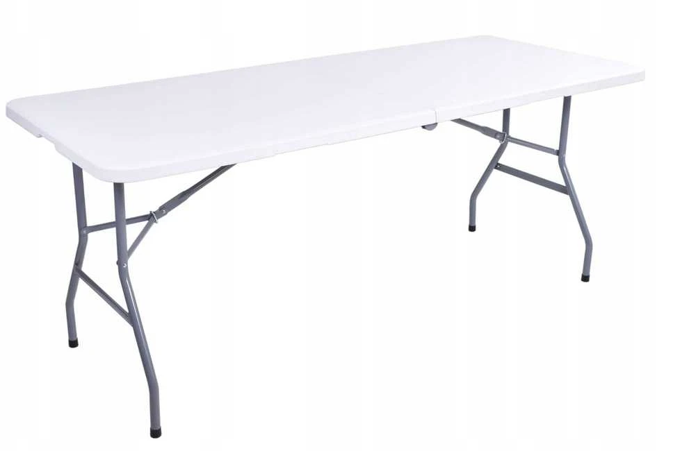 Sulankstomas stalas, 180 cm, baltas, nešiojamas, lagamino tipo, sulankstomas banketinis stalas, renginiams, piknikams