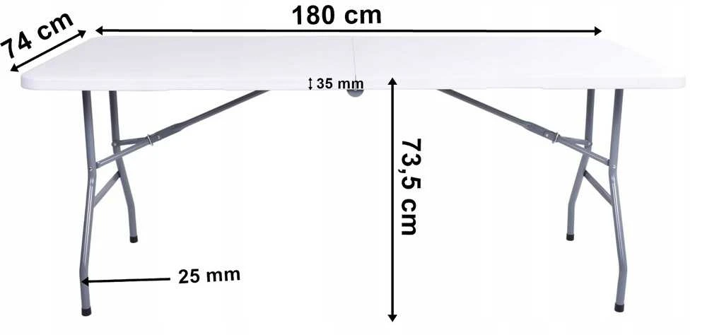 Sulankstomas stalas, 180 cm, baltas, nešiojamas, lagamino tipo, sulankstomas banketinis stalas, renginiams, piknikams