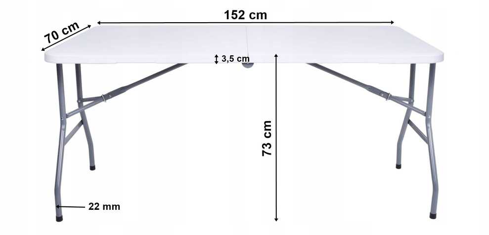 Sulankstomas stalas-lagaminas 150 cm, baltas, daugiafunkcis, nešiojamas, iškylams, renginiams, vakarėliams