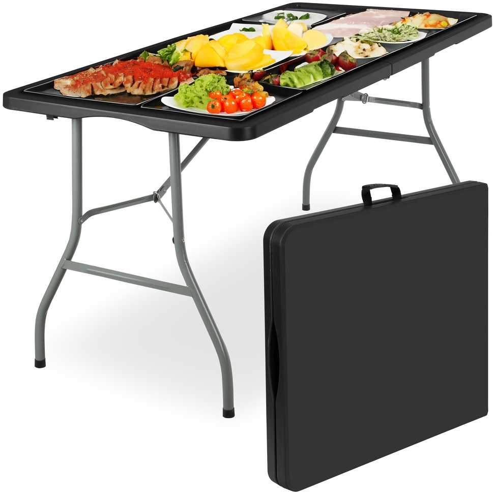 Sulankstomas stalas-lagaminas 152 cm, juodas, nešiojamas, iškylinis, renginiams, piknikams