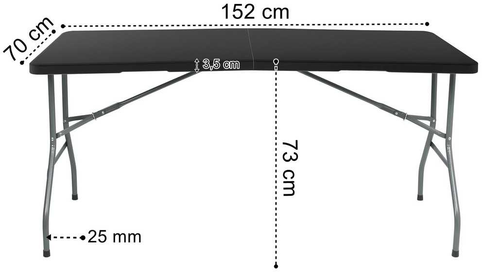 Sulankstomas stalas-lagaminas 152 cm, juodas, nešiojamas, iškylinis, renginiams, piknikams
