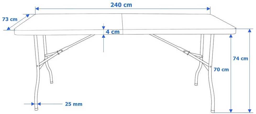 Sulankstomas stalas-lagaminas 2.4 m, juodas, skirtas keteringui, stovyklavimui, iškylai, renginiams