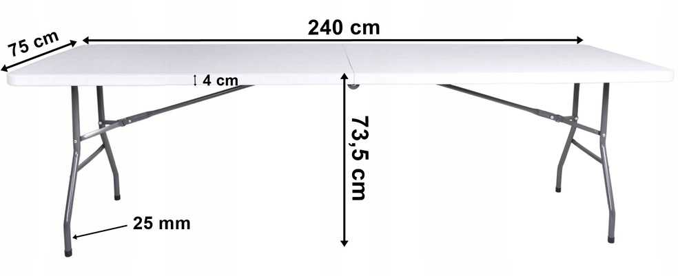 Sulankstomas stalas-lagaminas 240 cm, baltas, iškylams, stovyklavimui, nešiojamas, sulankstomas stalas renginiams