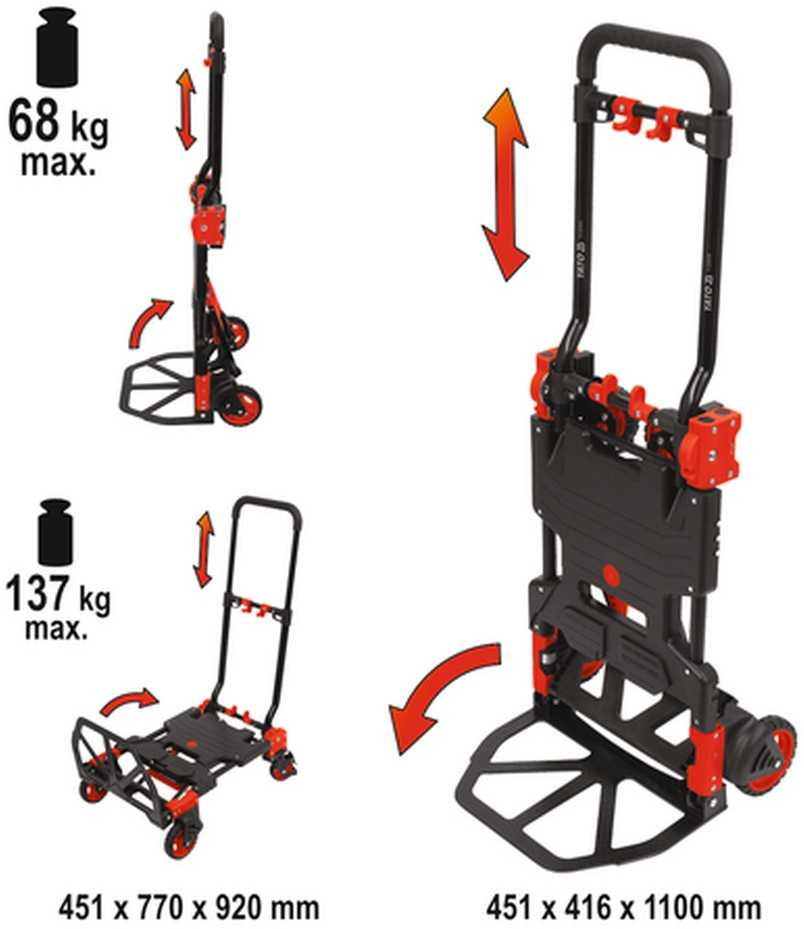Sulankstomas vežimėlis sandėliui 137kg 2in1, platforminis vežimėlis, rankinis vežimėlis