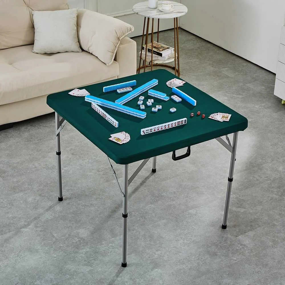 Sulankstomas žaidimų stalas, nešiojamas, 4 žaidėjams, mahjong, domino, kortoms, žalias, 86x86 cm, iškylai