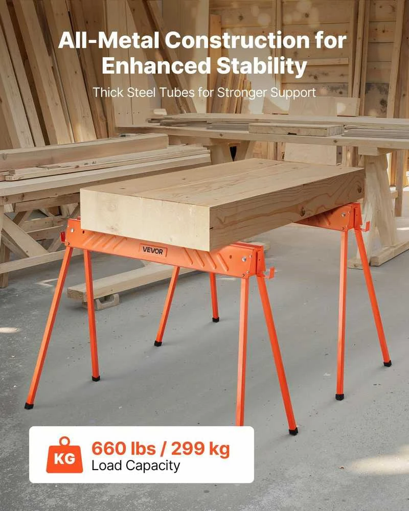 Sulankstomi pjūklo stovai, 299.4kg talpa, sunkūs darbo stovai, nešiojami medienos apdirbimo stovai, rangovo darbo stotys