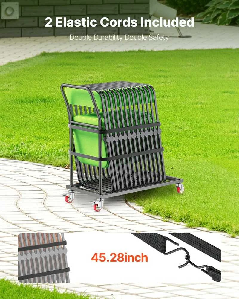 Sulankstomų kėdžių vežimėlis 25 kėdėms, 136 kg, L formos vertikalus kėdžių stovas, sulankstomų kėdžių vežimas