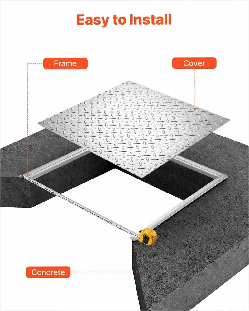 VEVOR Kvadratinis šulinio dangtis su rėmu 500x500mm