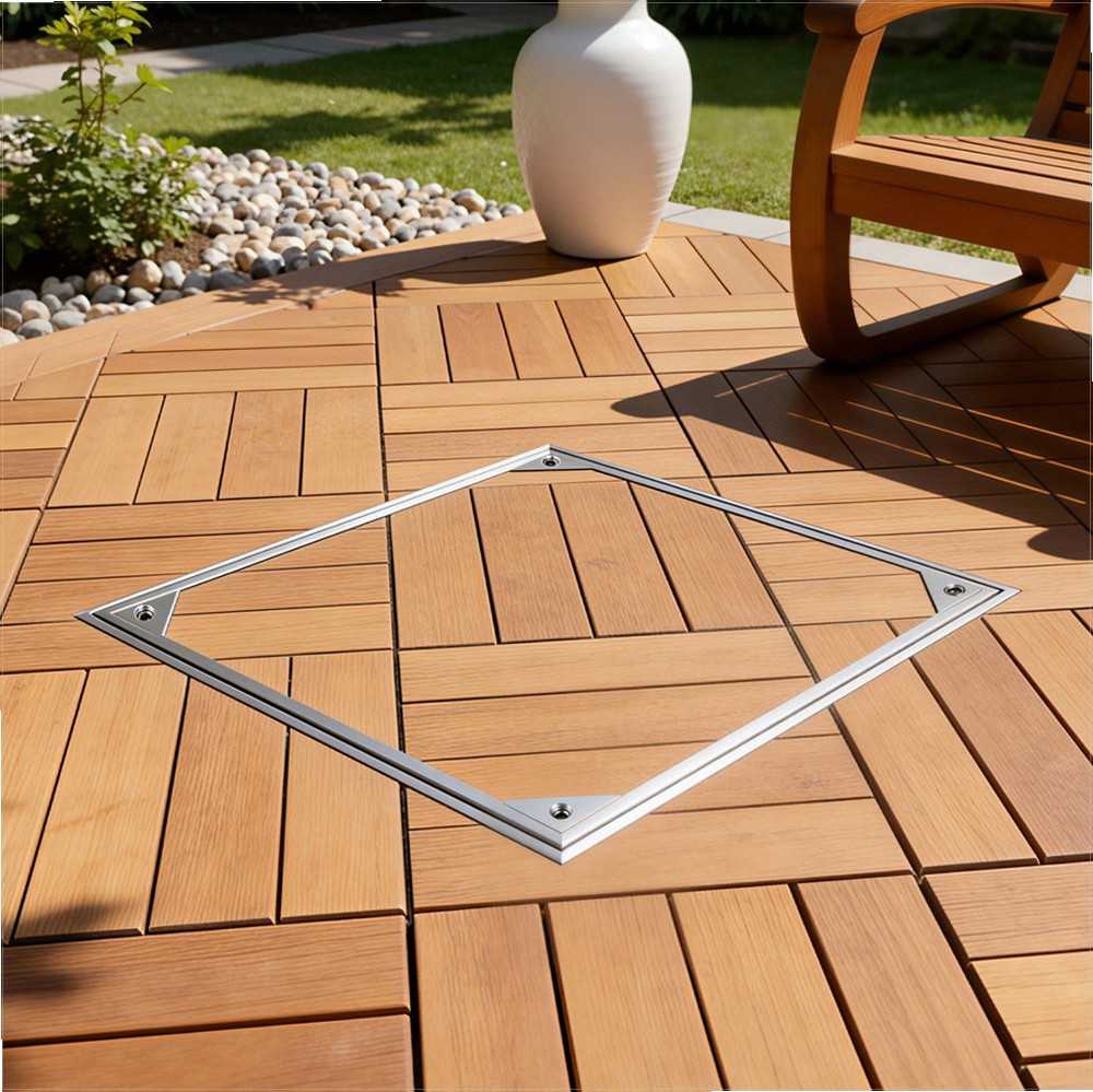 Šulinio dangtis su rėmu, nematomas įleidžiamas septiko prieigos dangtis, aliuminio lydinio įleidžiamas drenažo kanalo apžiūros dangtis, 500 x 500 mm, šaligatviams sodams terasoms, kanalizacijos dangtis