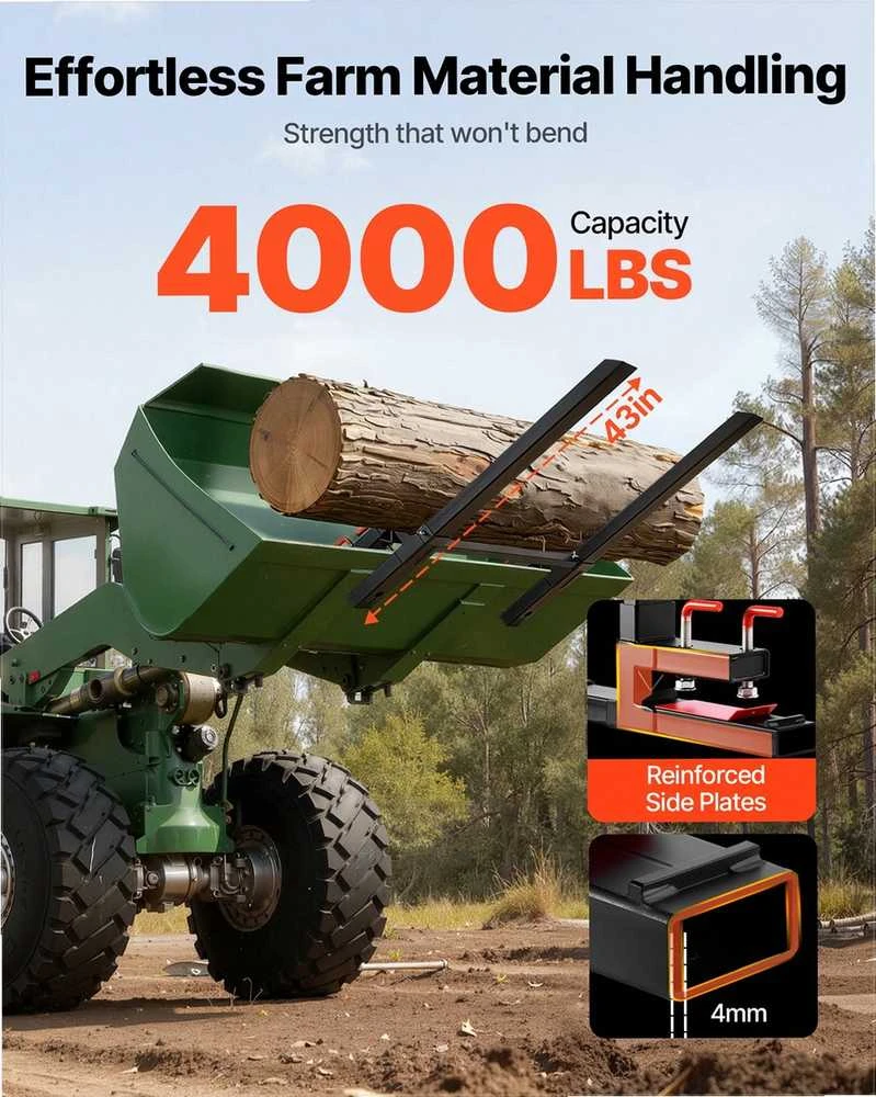 VEVOR Traktoriaus šakių priedai 1814 kg, juodi