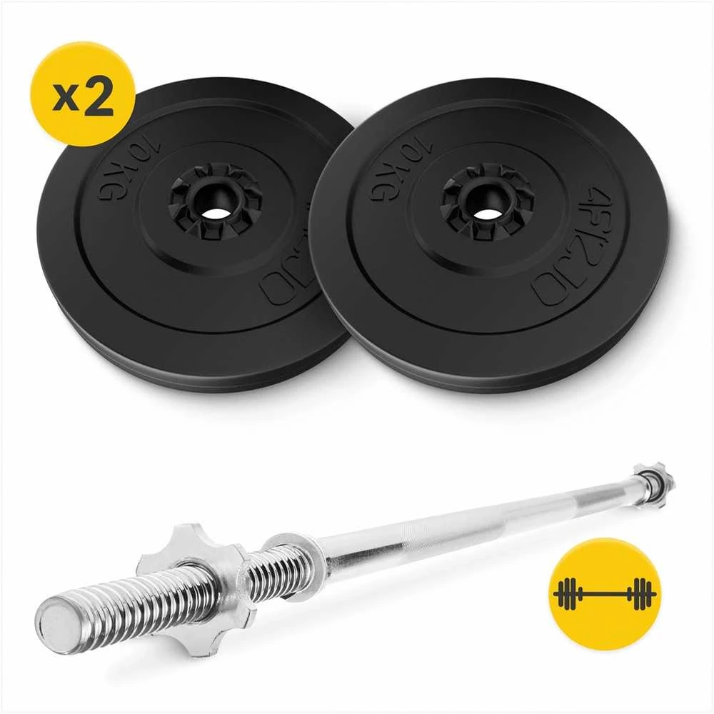Sunkiosios atletikos rinkinys, bituminis 20 kg, su tiesia štanga 120 cm, skirtas namų sporto salei