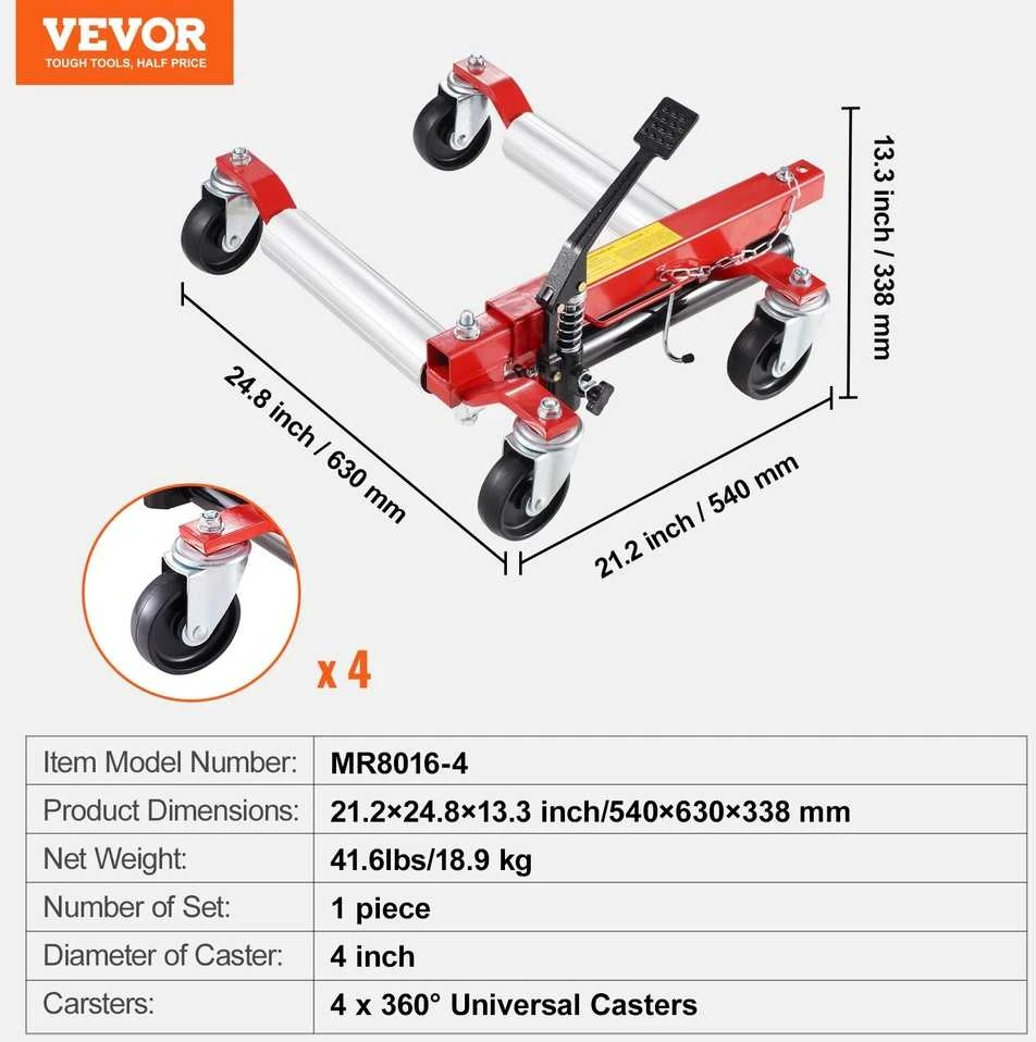 Sunkiųjų ratų vežimėlis, automobilių pozicionavimo domkratas, mašinų ir visureigių keltuvas, hidraulinis padangų vežimėlis, 1500 Lbs / 680 kg keliamoji galia, automobilio perk