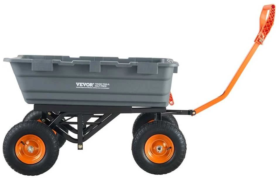 Sunkus sodo vežimėlis 680kg, universalus, polietileninis, 33cm ratai, sodo transportavimo priemonė