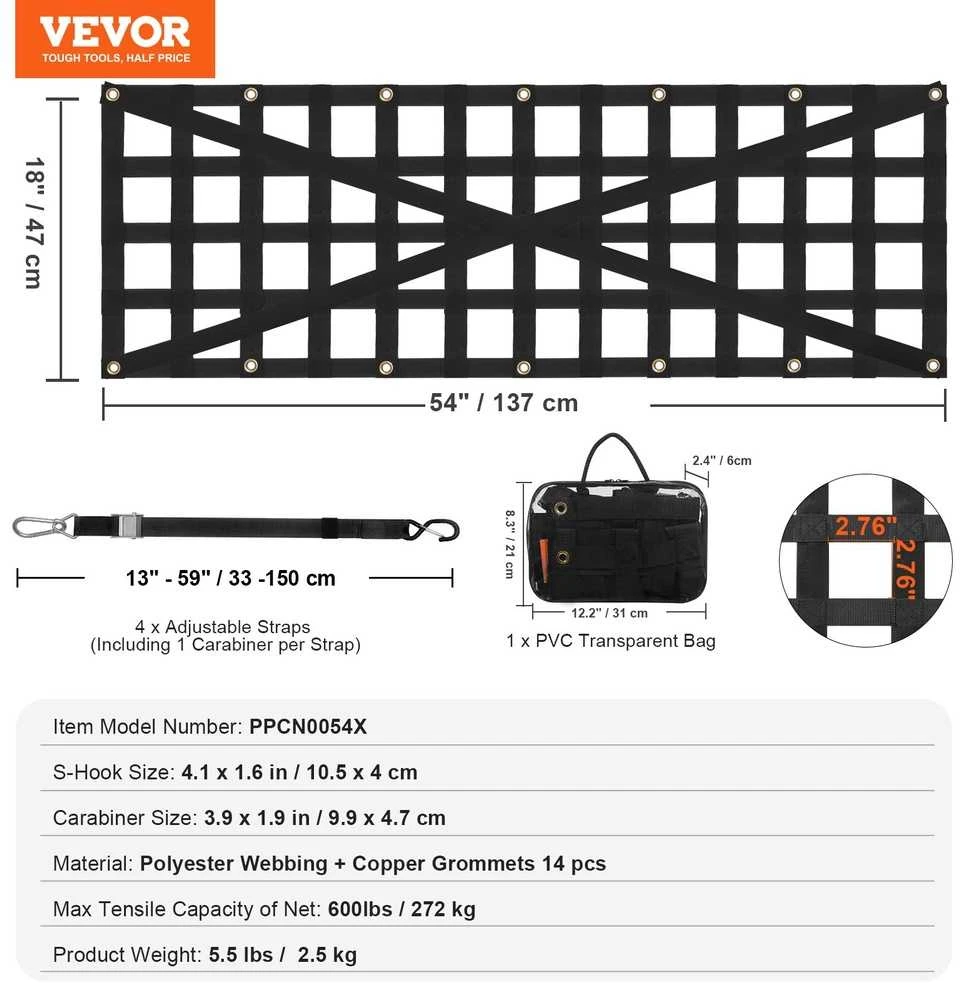 VEVOR Krovininio automobilio tinklas 137x46 cm