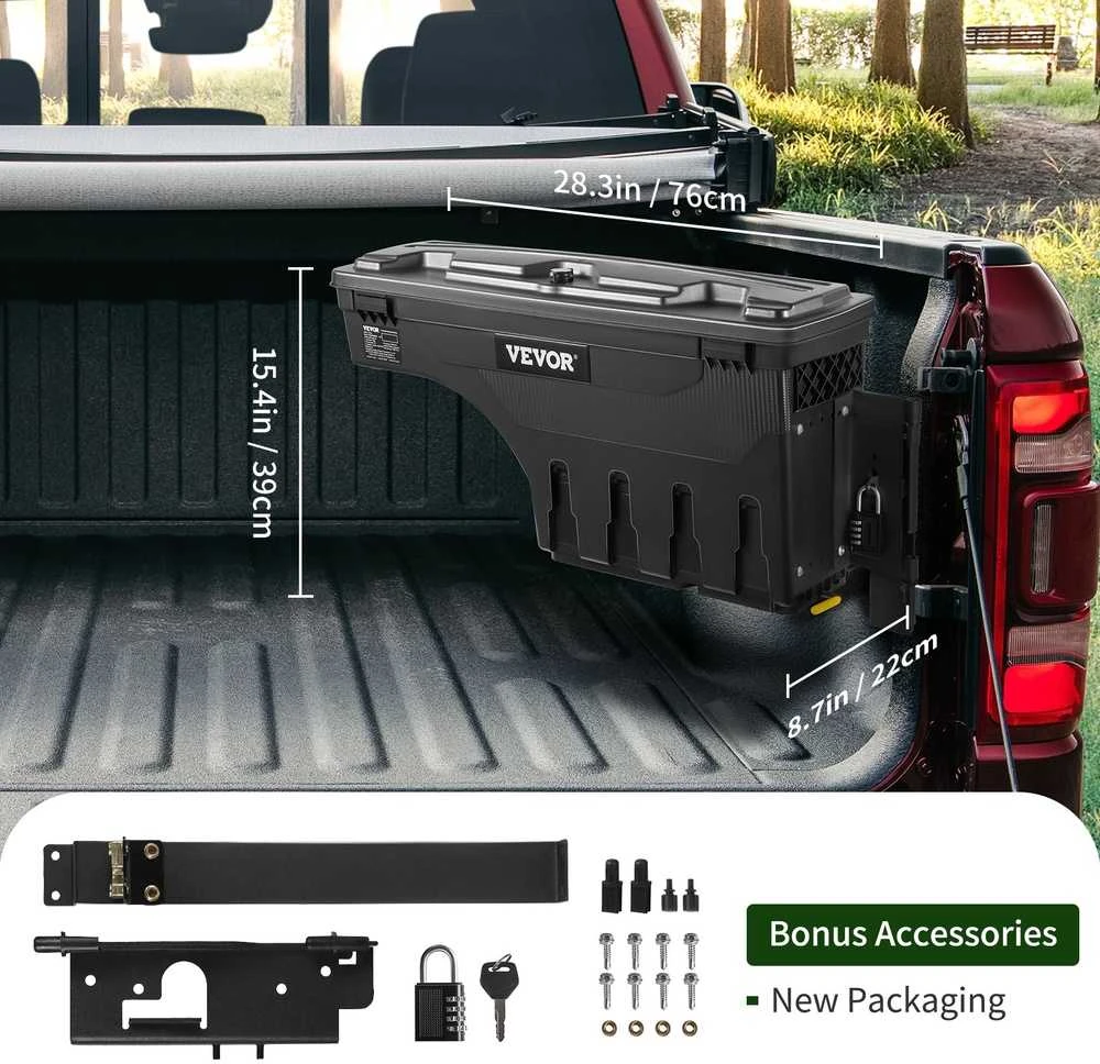 Sunkvežimio kėbulo daiktadėžė, rakinama įrankių dėžė, skirta Dodge Ram 1500, vandeniui atspari ABS įrankių dėžė, keleivio pusės daiktadėžė, 25L sunkvežimio kėbulo organizatorius