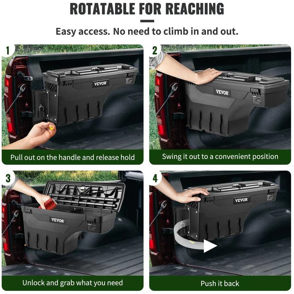 Sunkvežimio krovinių dėžė, užrakinama, vandeniui atspari įrankių dėžė Dodge Ram 1500, 25L ABS, ratų arkos organizatorius, juoda, pikapui, įrankiams