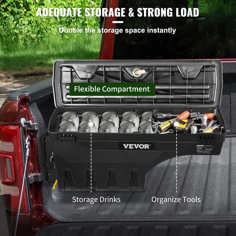 Sunkvežimio krovinių dėžė, užrakinama, vandeniui atspari įrankių dėžė Dodge Ram 1500, 25L ABS, ratų arkos organizatorius, juoda, pikapui, įrankiams