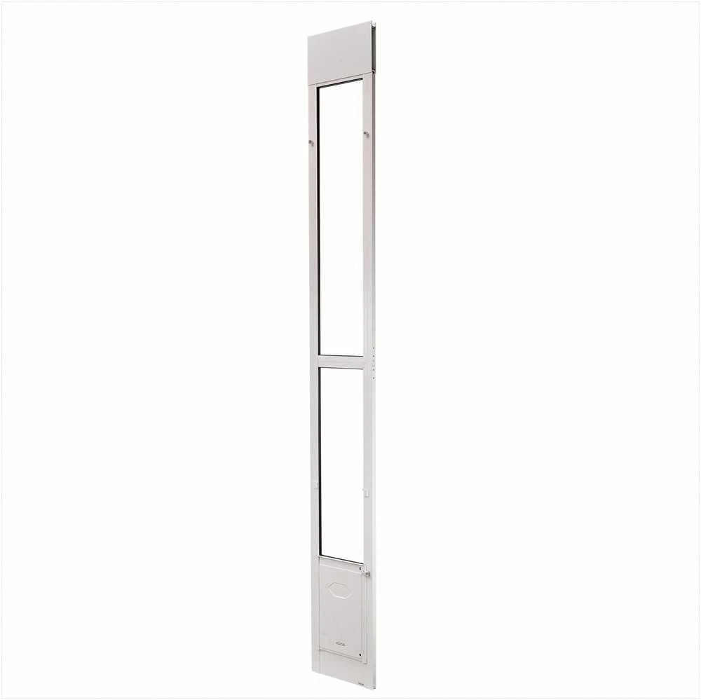 Šunų durelės stumdomoms stiklinėms durims, reguliuojamas aukštis 2311-2439 mm, aliuminio lydinio rėmas, stumdomų durų durelės augintiniams, gyvūnų durelės į stiklą
