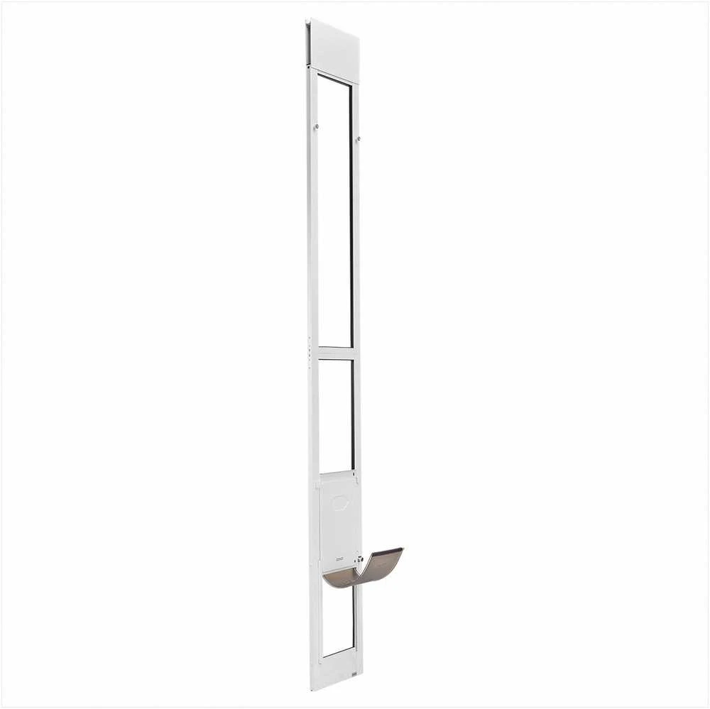 Šunų durelės stumdomoms stiklinėms durims, reguliuojamas aukštis 2311-2439 mm, aliuminio lydinio rėmas, stumdomų durų durelės augintiniams, gyvūnų durelės į stiklą