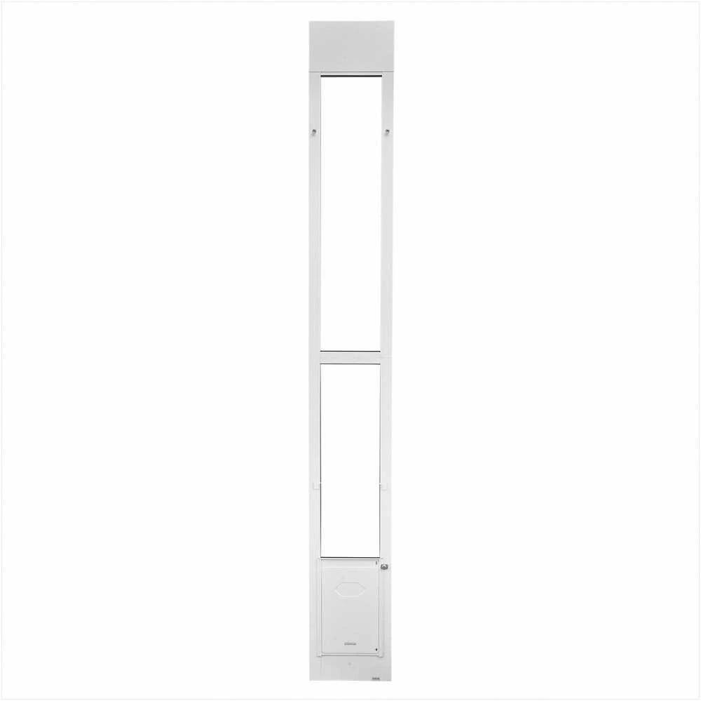 Šunų durelės stumdomoms stiklinėms durims, reguliuojamas aukštis 2311-2439 mm, aliuminio lydinio rėmas, stumdomų durų durelės augintiniams, gyvūnų durelės į stiklą