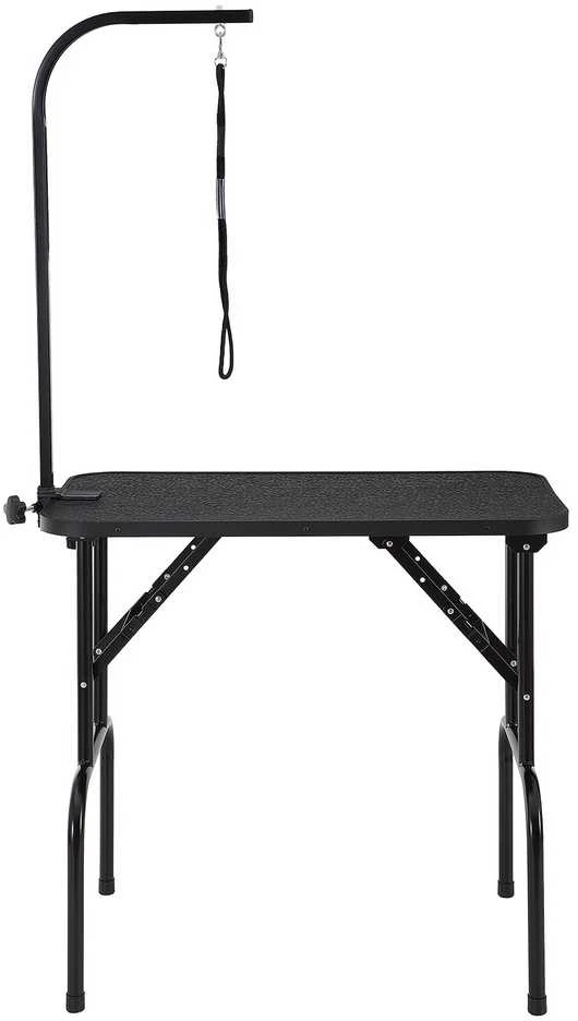 Šunų kirpimo stalas su ranka, sulankstomas, vidutiniams/mažiems šunims, juodas, 807.7 x 459.7 mm, šunų priežiūros stotelė, gyvūnų kirpimo platforma