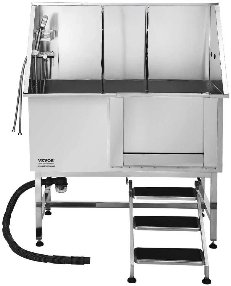 VEVOR 127 cm nerūd. plieno šunų vonia su laiptais