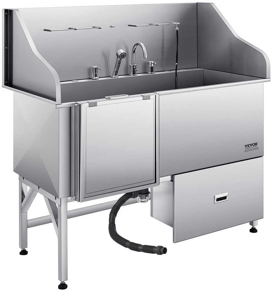 Šunų maudymo vonia su rampa, filtru, 155 cm, nerūdijančio plieno, gyvūnų prausimo stotelė, šunims, augintiniams