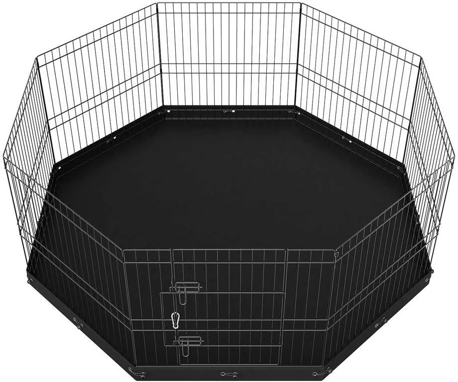 Šunų žaidimų gardas, 8 plokštės, sulankstomas metalinis, 160 cm, su dugnu, maniežas, voljeras, šuniukams, mažiems ir vidutiniams šunims