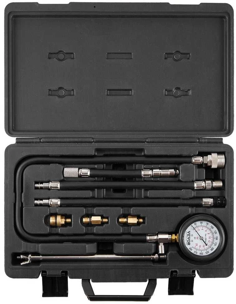 Suspaudimo testerio adapterių rinkinys, 9 vnt., automobilių variklių cilindrų nuotėkio/suspaudimo bandymui, tikslus dvigubos skalės manometras, variklio cilindro sandarumo testas