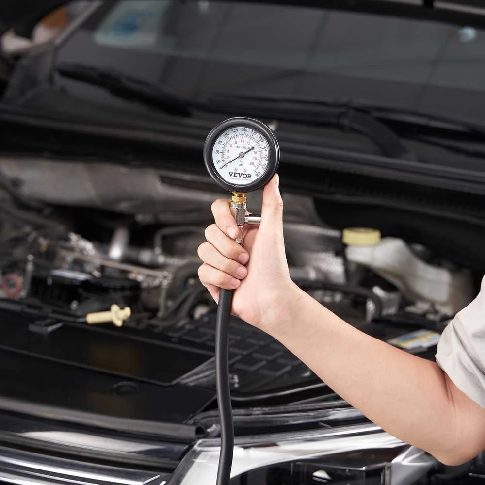 Suspaudimo testerio adapterių rinkinys, 9 vnt., automobilių variklių cilindrų nuotėkio/suspaudimo bandymui, tikslus dvigubos skalės manometras, variklio cilindro sandarumo testas
