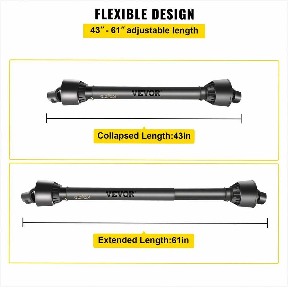VEVOR PTO velenas su 1-3/8" x 6 šlicais