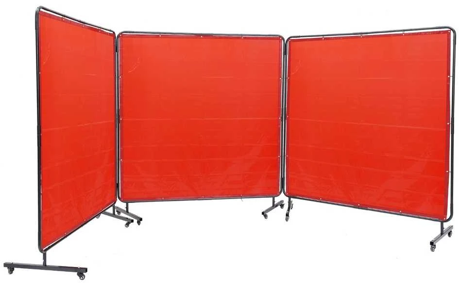 Suvirinimo ekranas su rėmu, 3 dalių, 1,8 x 1,8 m, mobilus, apsauginė uždanga, pertvara, ugniai atspari vinilo užuolaida, 12 ratukų