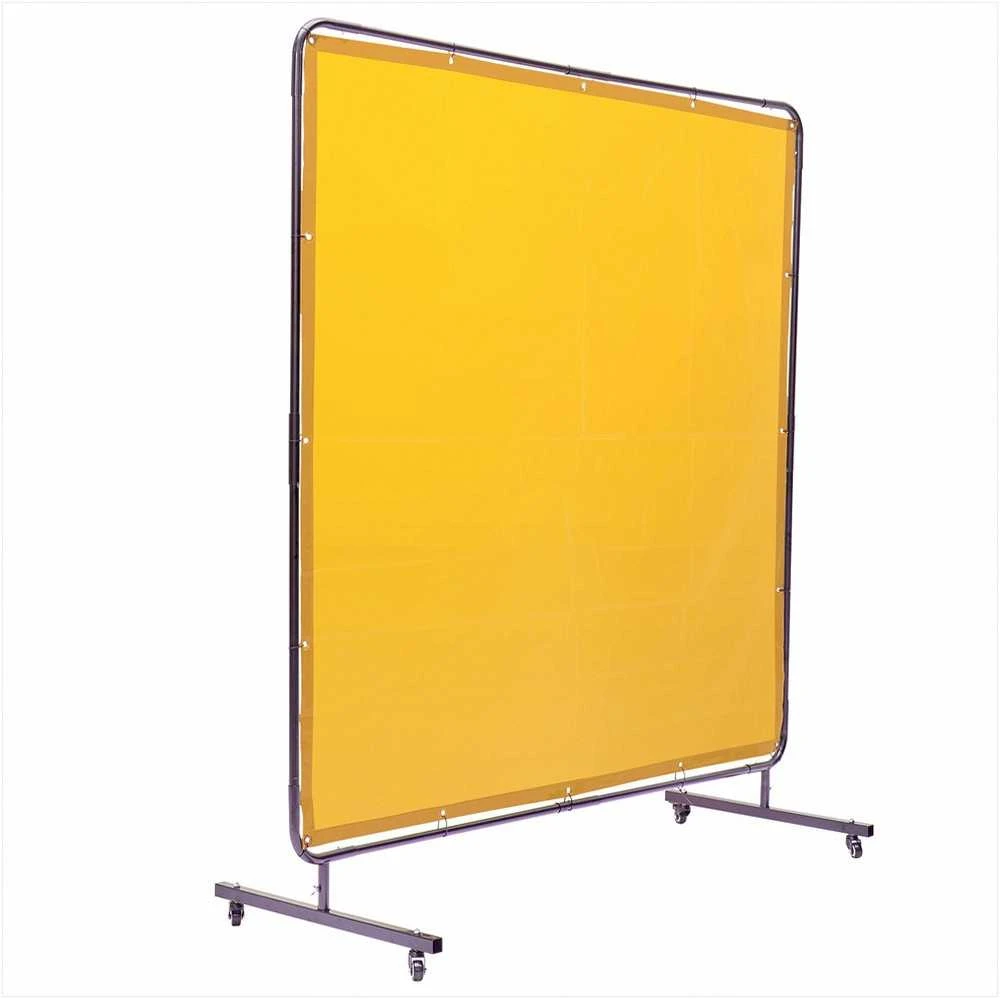 Suvirinimo ekranas su rėmu, ugniai atsparus vinilas, mobilus su užrakinamais ratais, 1.8 x 1.8 m, pramoninėms dirbtuvėms, geltona suvirinimo užuolaida, apsauginis suvirinimo skydas, darbo saugos įranga