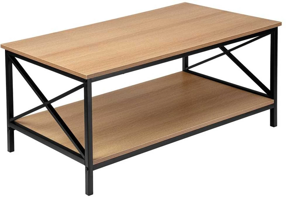 Svetainės kavos staliukas, palėpės stiliaus, su lentyna, 100 cm, modernus ąžuolo, industrinio stiliaus kavos staliukas, lofto stiliaus staliukas prie sofos