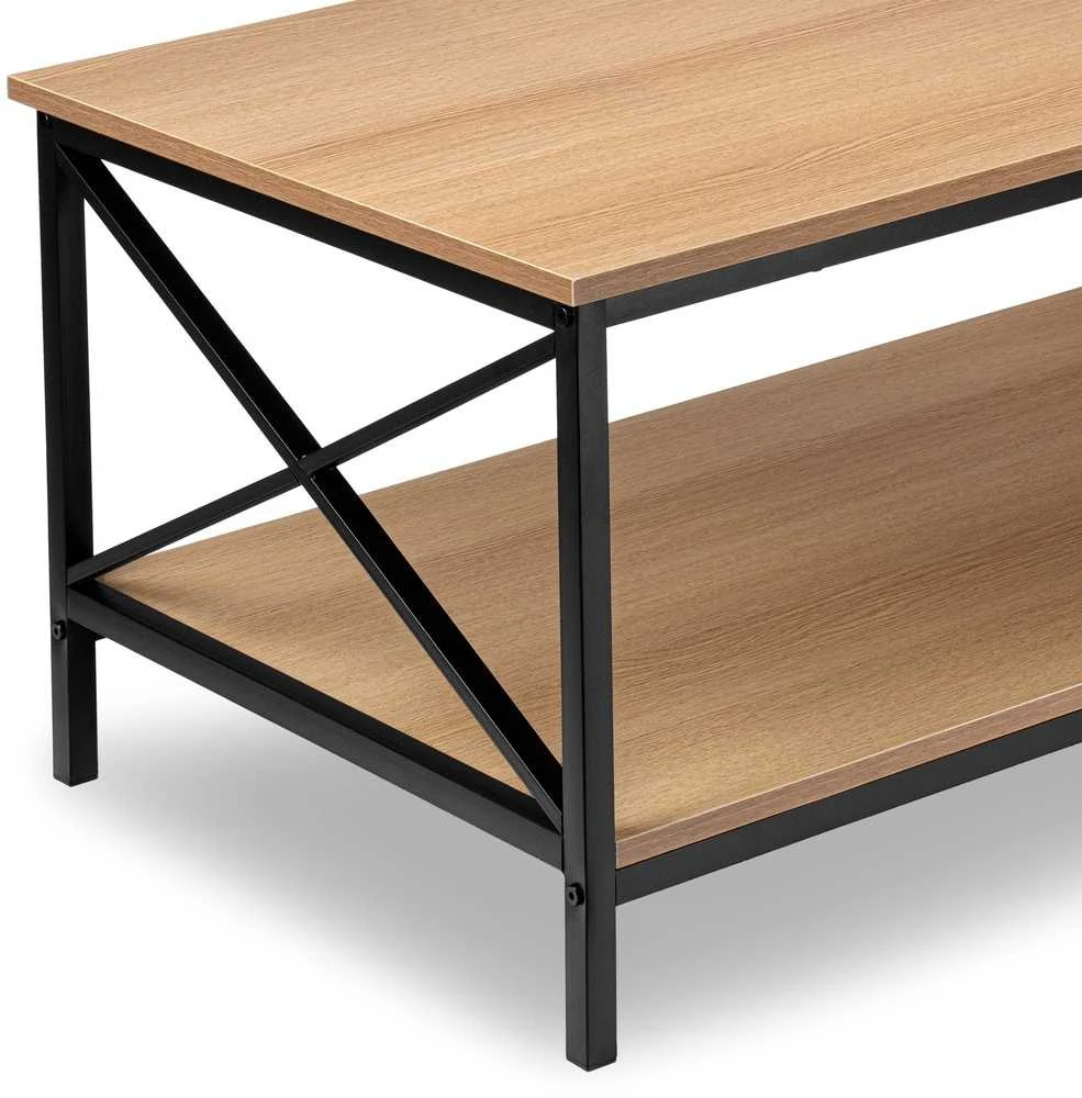 Svetainės kavos staliukas, palėpės stiliaus, su lentyna, 100 cm, modernus ąžuolo, industrinio stiliaus kavos staliukas, lofto stiliaus staliukas prie sofos