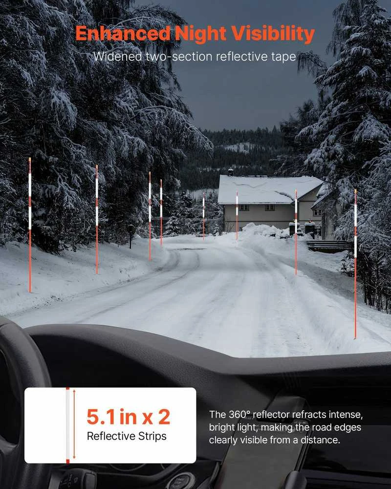 Šviesą atspindintys įvažiavimo žymekliai, stiklo pluošto sniego stulpai, matomi automobilių stovėjimo žymekliai, 122 cm įvažiavimo atšvaitai, sniego valymo saugos kuolai